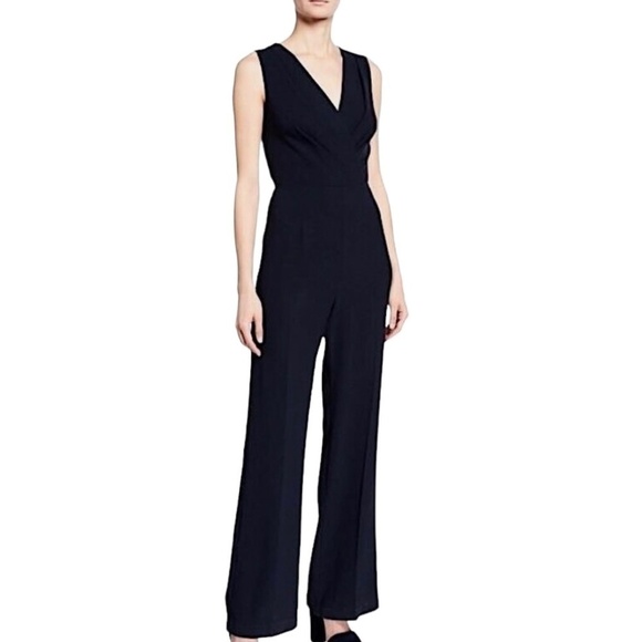 TAHARI ASL Black Velvet Sleeveless Belted V-Neck Wide Leg        Jumpsuit - Picture 1 of 12
